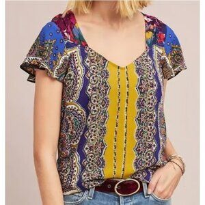 Anthropologie Moulinette Soeurs Teresita V-neck Top Womens 8 Medium